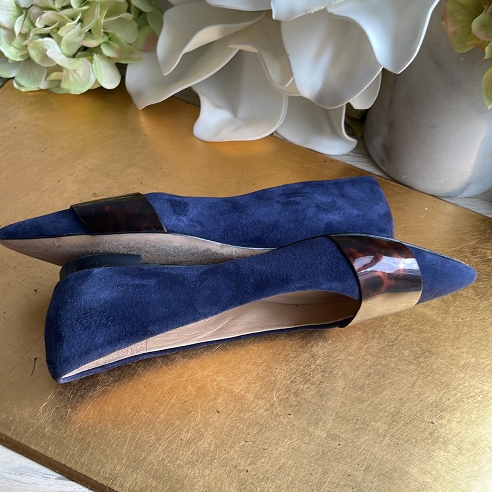 J. McLaughlin Mallory Flats in Navy Suede with Tortoise Shell Detail - Picture 6 of 14